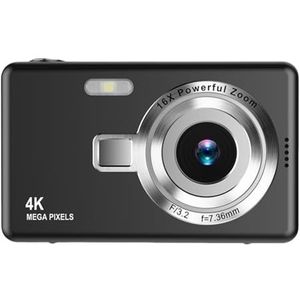 4K HD 1080P Digitale Camera 96MP Draagbare Vlogcamera 16X Zoom Camcordercamera 2,4 Inch IPS-scherm Fotografievideo Heldere Gedetailleerde Beelden(Black)
