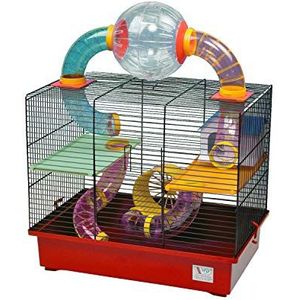 decorwelt hamsterstokken, rood, buitenmaten, 49 x 32,5 x 62, knaagkooi, hamster, plastic kleine dieren, kooi met accessoires