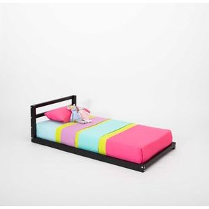 Bedframe op de vloer, Frame voor peuterbed, Kinderbedframe, Houten bed, Montessori-meubels, Montessori-bed (Zwart, 200x150cm)
