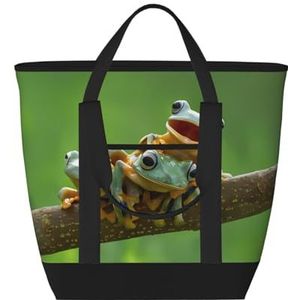 Upundd Leuke Kikkers Grote Capaciteit Geïsoleerde Schoudertas Voor Picknick Camping Reizen Winkelen Voedsel Vervoer, Zwart, Eén maat