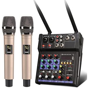 Audiomixer, 4 -kanaals audiomixerconsole met draadloze microfoon mini DJ Bluetooth -mixer met 48V Phantom Power Eenvoudig te gebruiken en te bedienen