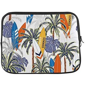 Laptophoes zomervakantie tropische palmboombladeren en surfplanken laptoptas waterbestendig schokbestendige laptoptas voor mannen en vrouwen, voor laptop, notebook, 15 inch
