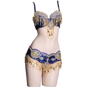 Blauw,L,PONNYC Buikdansoutfit Met Pailletten Buik Dansereskostuums Met Kralen Voor Dames Indiase Bollywood Halloween Kleding Feestjurk Buikdansbeha En Riem 2 Delige Set