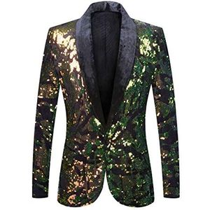 PYJTRL Herenmode fluweel pailletten bloemenpatroon blazer, Fluweel - Groen, M