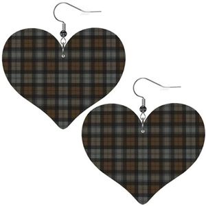 Lederen oorbellen, faux lederen hart oorbellen metallic druppel oorbellen voor vrouwen meisjes, Schotse plaids bruin tartan, Eén maat, Pu Kunstleer