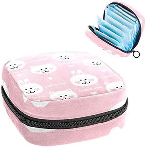 Opbergtas voor maandverband Pads, Menstruatie Cup Pouch, Periode Bag Organizer voor vrouwelijke Pads Tampons, schattig konijn in roze