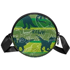 Ronde Crossbody Tas Messenger Bag Portemonnee voor Vrouwen Groene Dinosaurus Rawr, Meerkleurig, 6.7x6.7x2.3 in, Sling Rugzakken
