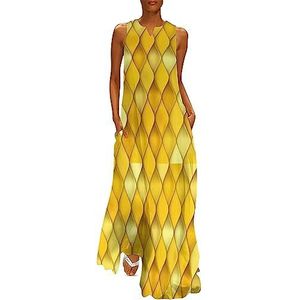 Gouden visschubben dames enkellengte jurk slim fit mouwloze maxi-jurken casual zonnejurk 3XL