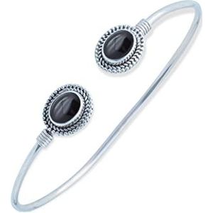 Armband 925 Zilveren Onyx Dames zwart Steen Bangle Echt Zilver Cadeau (NO.: MAR-002-03)