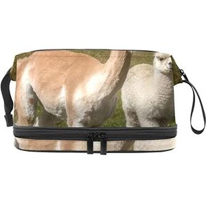Multifunctionele opslag reizen cosmetische tas met handvat,Dier Leuke Alpaca,Grote capaciteit reizen cosmetische tas, Meerkleurig, 27x15x14 cm/10.6x5.9x5.5 in