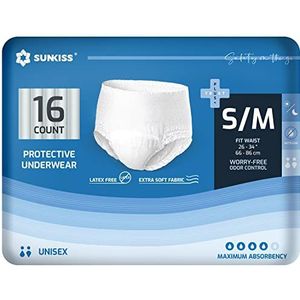 SUNKISS TrustPlus Incontinentie Broek voor Mannen en Vrouwen, Volwassen Pull Up Luierbroek voor Sterke Blaaszwak, Beschermende Ondergoed, Unisex, Maat Klein/Medium, 16 Stuks