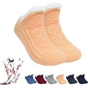 Fleecesox - Fleece-Lined Non-Slip Thermal Slippers Socks,non slip socks,thermal socks,V-Mouth Fluffy Slipper Socks (M,Apricot)