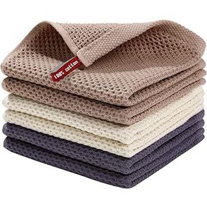 6 stuks set keukendoeken 100% puur katoen, wafelweefsel vaatdoeken, keukenschotel theedoek, zeer absorberende keukenhanddoeken voor reiniging en sneldrogend van borden en glazen (multicolou)