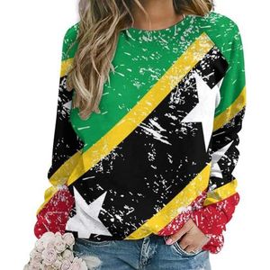 Nevis Retro Vlag Nieuwigheid Sweatshirt Voor Vrouwen Ronde hals Top Lange Mouw Trui Casual Grappig