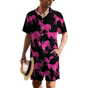 Roze eenhoorn paard Hawaiiaanse pak set 2-delig strand outfit korte mouw shirt en korte broek bijpassende set