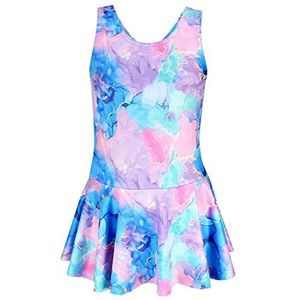 Aquarti Meisjes Badpak met Racerback en Dolfijn Print, 029B met Rok/Tie Dye/Blauw/Paars/Roze, 152