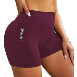Vrouwen Hoge Taille Butt Lift Sport Korte Broek Hoge Stretch Ademende Yoga Shorts Atletische Panty's-Bourgondië-S