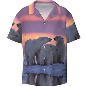 EdWal Polar Bear Print Heren Korte Mouw Button Down Shirts Casual Losse Fit Zomer Strand Shirts Heren Jurk Shirts, Zwart, M