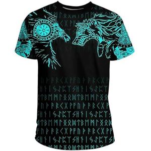 Zomer Viking Odin Fenrir Tattoo T-shirt – Unisex 3D Digitaal Bedrukte Viking Krijger Vegvisir Rune Casual Korte Mouwen – Celtic Pagan Beach Party Quick Dry Top (Color : Fenrir D, Size : S)
