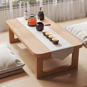ZENCIX Japanse lage tafel, bamboe opvouwbaar vloerbureau, oude salontafel, geen montage nodig, voor het zwevende raam, tatami, theesalon, balkon, woonkamer, buiten