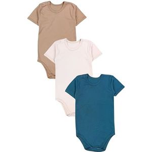 TupTam Kinderen Uniseks Rompertjes met Korte Mouwen 3-Pack, Beige/lichtbeige/petroleumgroen, 122