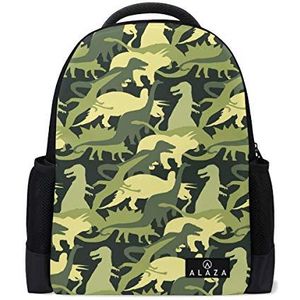 Pop Kleurrijke Ukulele Rugzak 14 Inch Laptop Daypack Bookbag voor Travel College School Eén maat Camouflage Dinosaur