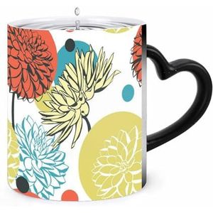 Abstracte Dahlia Bloemen Koffie Mok 11oz Kleur Veranderende Mokken Hartvormig Handvat Warmtegevoelige Verkleuring Cups
