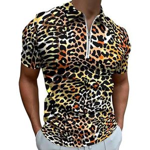 Mode luipaard exotische heren poloshirt golf rits T-shirt korte mouw casual tee spier tops 6XL