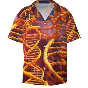 EdWal DNA Chain Photo Print Heren Korte Mouw Button Down Shirts Casual Losse Fit Zomer Strand Shirts Heren Jurk Shirts, Zwart, 3XL