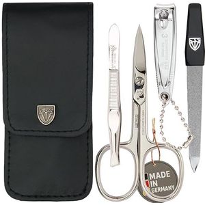 DREI SCHWERTER - 4-delige nagelverzorgingsset 'Capri' | Hoogwaardige nageletui voor manicure en pedicure. Kleur: kunstleer zwart | Inhoud: nagelschaar, nagelknipper, pincet, saffier nagelvijl