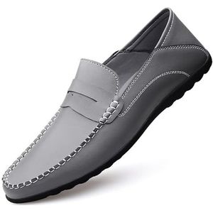 Comodish Mens Loafers Shoe Leather Light Weight Loafer Shoes Anti-slip Flat Heel Comfortable Walking Slip-ons (Color : Grey, Size : 40 EU)