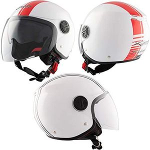 Moto helm Jet dubbel vizier ECE-goedgekeurd wit Sunshade rood grafische scooter XXL
