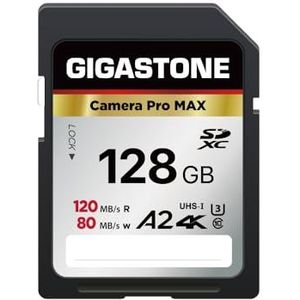 Gigastone A2 V60 SDXC Geheugenkaart, 128 GB, 4K Pro Serie, snelheid 120 MB/s, compatibel met Canon Nikon Sony Panasonic U3 UHS-I klasse 10 voor 4K UHD video, incl. 1 mini-hoes