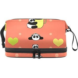 Dubbellaags Cosmetische Tas Panda Draagbare Make-up Tas Reizen Organizer Pouch Voor Vrouwen Meisjes Toiletries Tassen, Meerkleurig, 27x15x14 cm/10.6x5.9x5.5 in, Make-up zakje