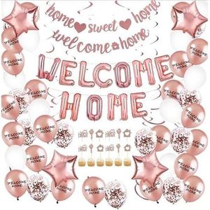 FeestmetJoep® Rose Goud Welkom Thuis Versiering - Welcome Home - Surprise Party Pakket - Welkom thuis slinger - Welkom thuis ballonnen - Welkom thuis versieringen