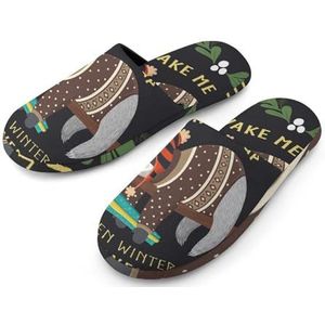 Grappige Hipster Luiaard Volledige Print Heren Slippers Warme Anti-Slip Rubber Zool Huis Schoenen Voor Indoor Hotel