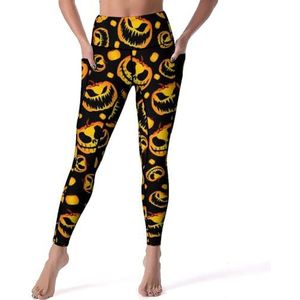 Halloween Pompoen Schedel Vrouwen Yoga Broek Hoge Taille Leggings Buikcontrole Workout Running Leggings XL