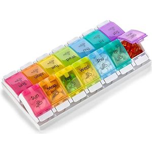 7 Day AM PM Pill Organizer – With Push Button Assisted Open A Daily Travel Pill Box Case Planner And Large Compartments For Medication Vitamins Fish Oil & Supplements, BPA Free – By MEDca