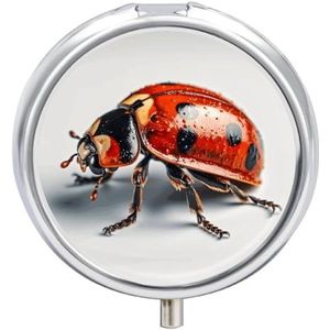 Pillendoosje Reizen Pil Organizer Lieveheersbeestje op witte achtergrond Gedrukt Leuke Pillendoos Handige Pillendoos Geschikt om in zakken en zakken te worden geplaatst