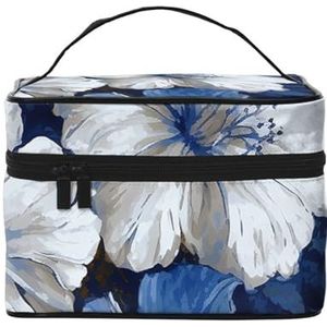 Grote blauwe en witte bloemen reizen make-up tas voor vrouwen, waterbestendige cosmetische tas opvouwbare toilettas leraar geschenken, Grote blauwe en witte bloemen, Eén maat