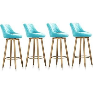 Zithoogte krukken met rug, moderne keuken barkrukken set van 4, Swivel Island Barkrukken, Bar stoelen voor pub, eetkamer, blauw goud been, 65cm