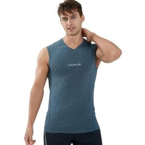 vf VFIT Mouwloos compressie-T-shirt voor heren, ademend, sneldrogend, sporttops, fitness, hardlopen, Grijs Blauw, XL