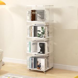 BYERZ Boekenplanken, 360 graden draaibare boekenplank, acryl boekenkast, vloer tot plafond woonkamer en slaapkamer opslag en opbergplank, boekorganizer, kleine boekenplank voor kleine ruimtes