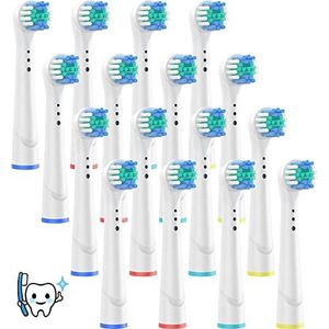 Vervangende borstels voor Braun Oral B elektrische tandenborstel, generieke navulverpakkingen, Clean Care Cross Action Plaque-verwijdering, zacht voor het tandvlees, 16 stuks, wit