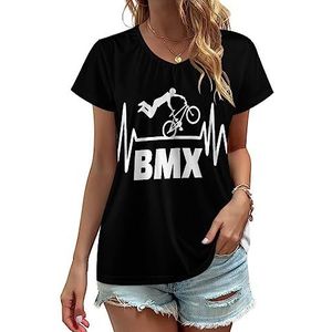 Heartbeat BMX Dames V-hals T-shirts Leuke Grafische Korte Mouw Casual Tee Tops M