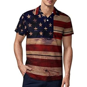 Houten textuur vlag VS mannen golf poloshirt zomer korte mouw T-shirt casual sneldrogende T-shirts 3XL
