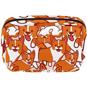 Reis Gepersonaliseerde Make-up Tas Cosmetische Tas Toiletry tas voor vrouwen en meisjes Oranje Corgi Hond Patroon Cartoon, Meerkleurig, 17.5x7x10.5cm/6.9x4.1x2.8in
