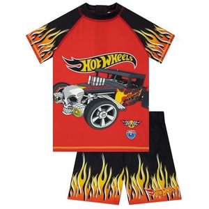 Hot Wheels Jongens Zwemkleding Set, Korte Mouwen UV-Shirt & Zwembroek, Raceauto Zwemkostuum Voor Kinderen, Rood 122