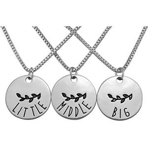 Hanessa 3 zilveren zuster-halskettingen, grote en kleine zussen, grote kleine zussen, familie, liefde, ronde hanger, cadeau voor Valentijnsdag