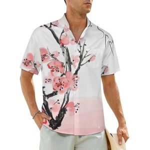 Japanse kersenbloesem herenhemden korte mouwen strandshirt Hawaiiaans shirt casual zomer T-shirt 3XL